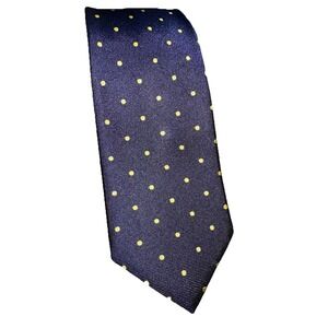 J. Crew Silk‎ Narrow Men's Neck Tie Navy Blue With Gold Polka Dots Handmade USA